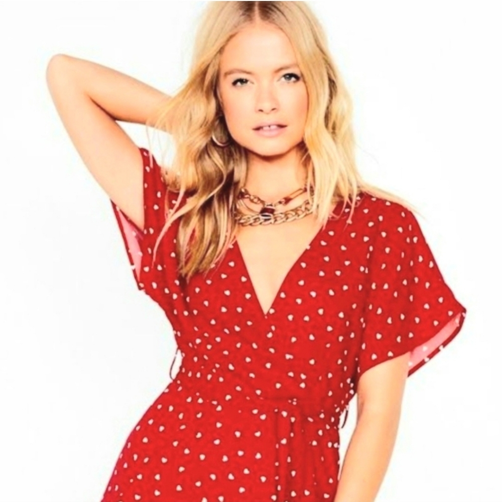 MI AMI Polka-Heart Wrap Peplum Blouse